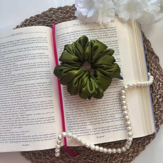 Olive Green Satin Scrunchie