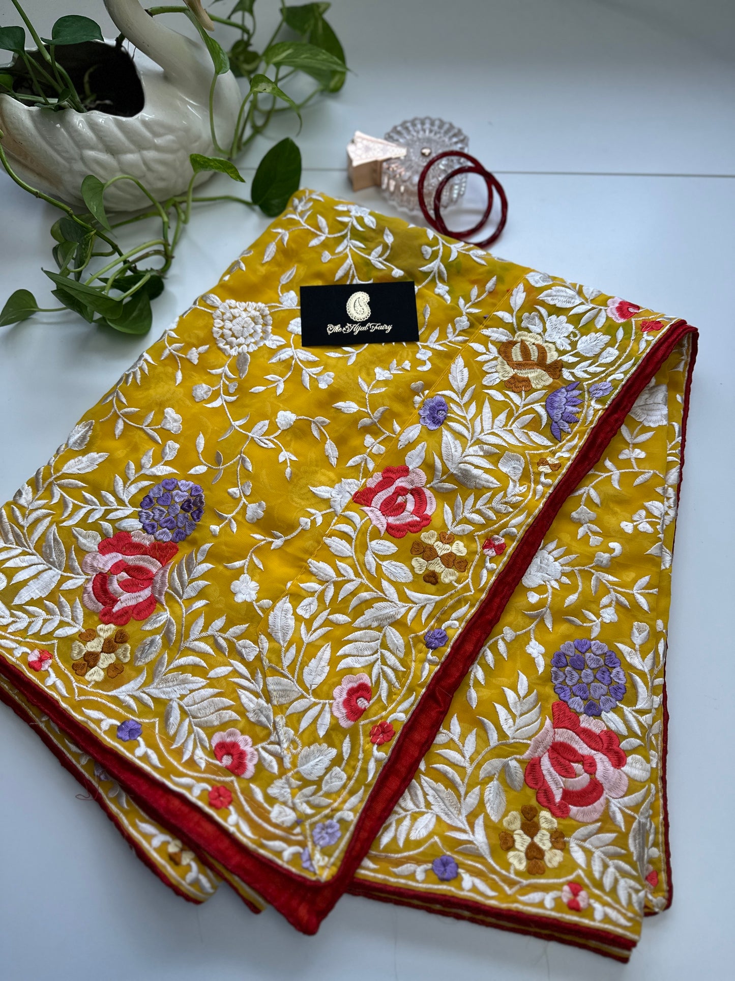 Parsi Gara Premium Dupatta - Yellow