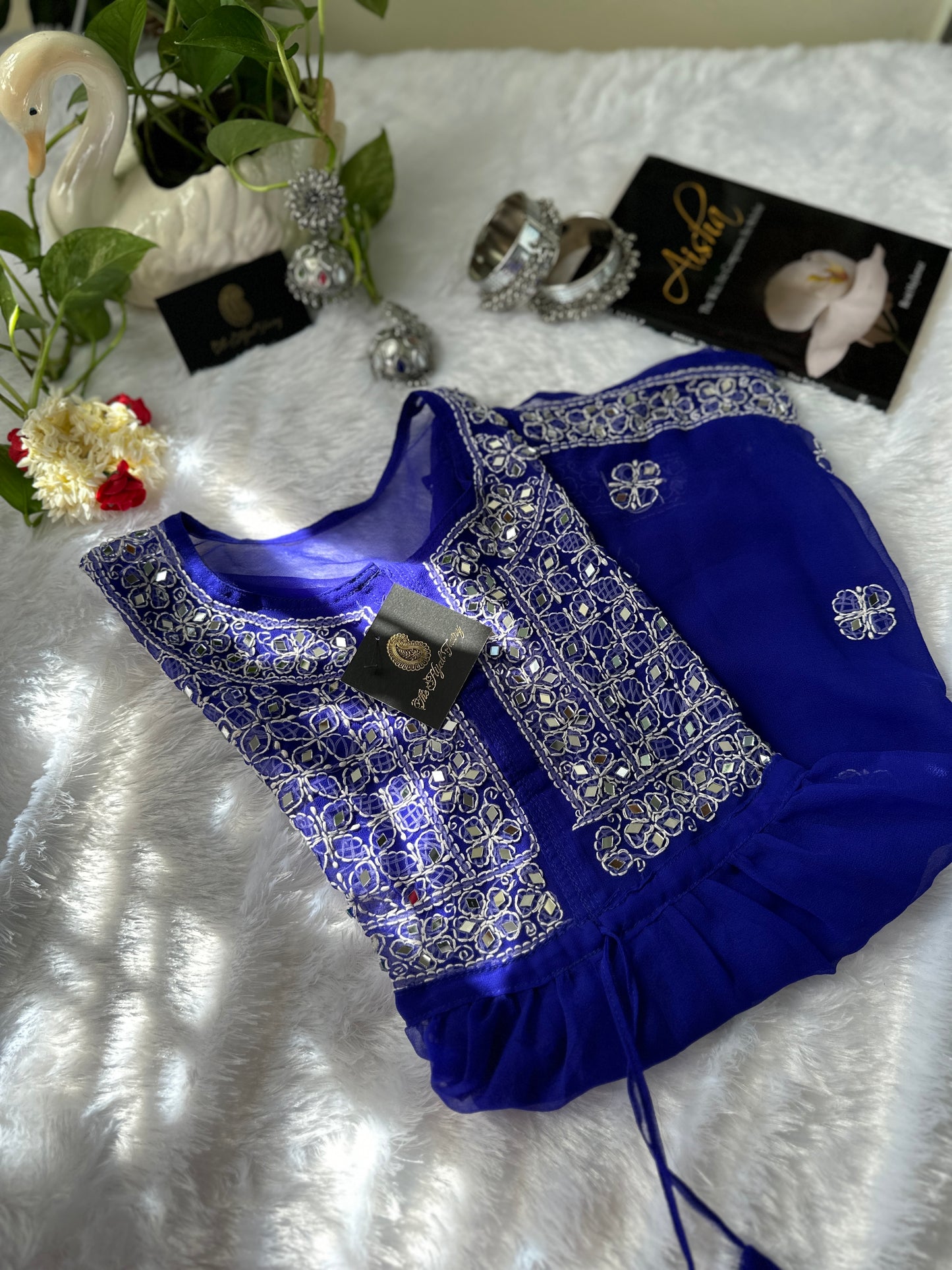 Royal Blue - Georgette Mirror Short Kurta