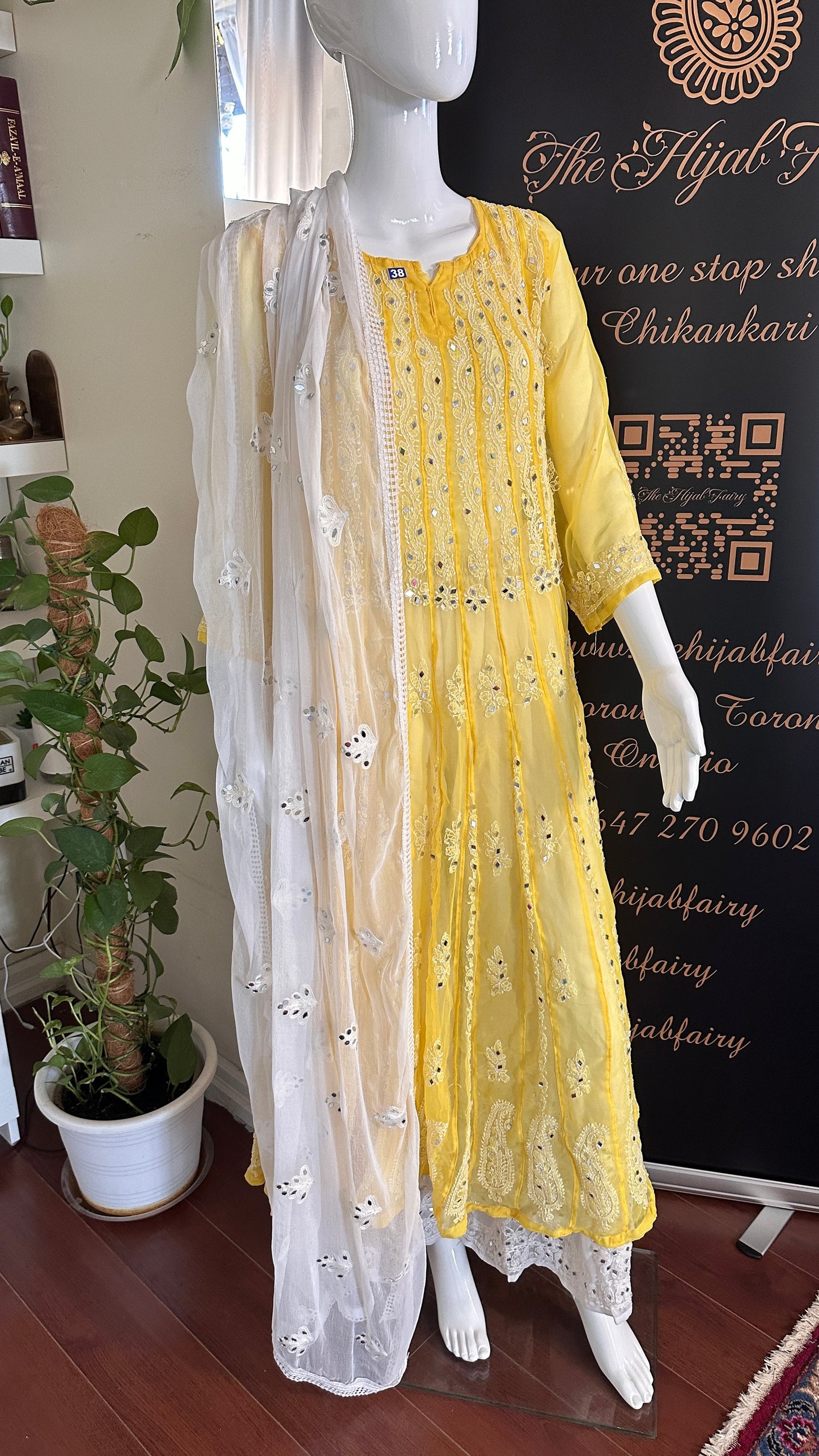 Yellow - 56 Kali Georgette Mirror Anarkali