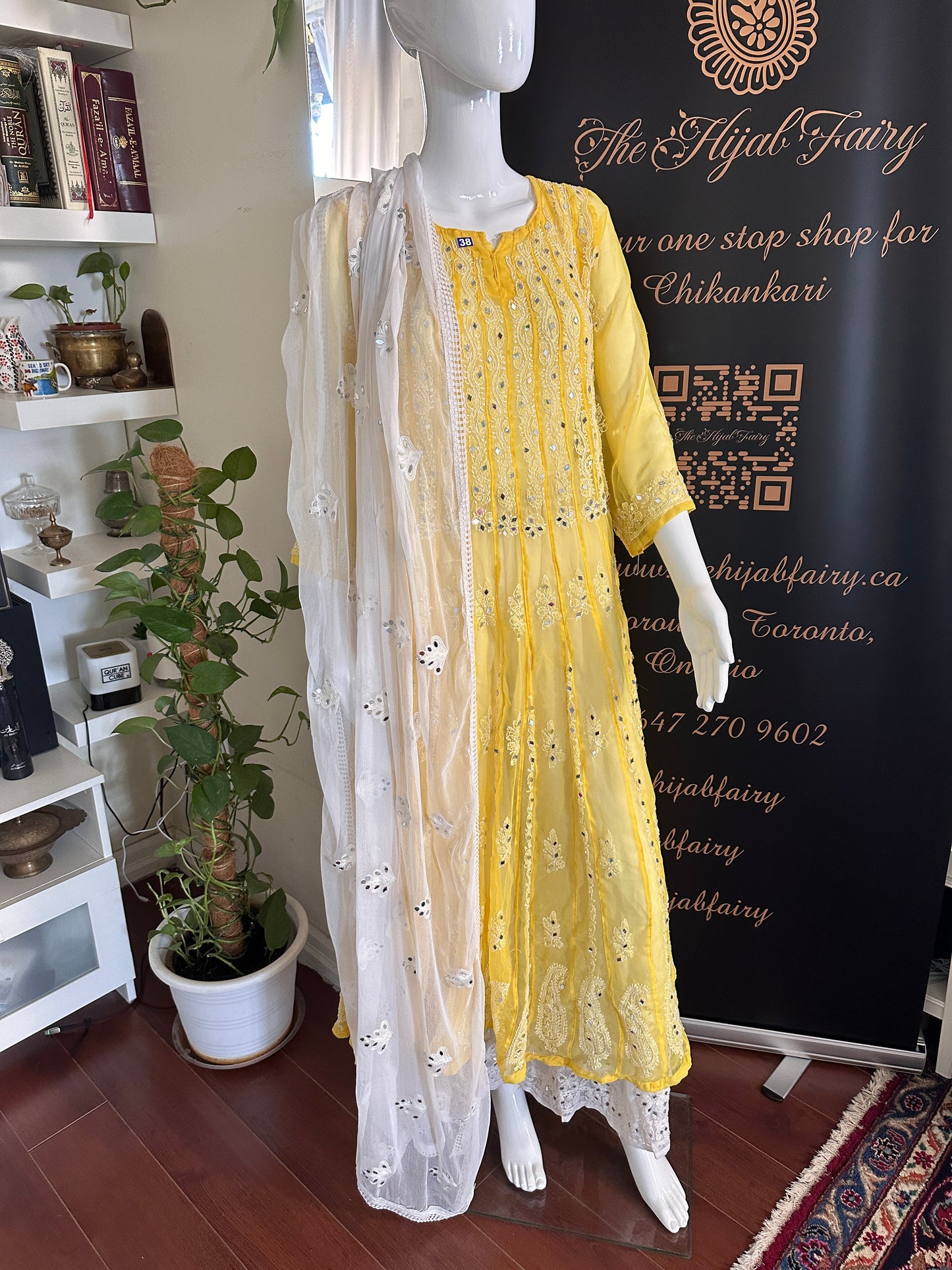 Yellow - 56 Kali Georgette Mirror Anarkali