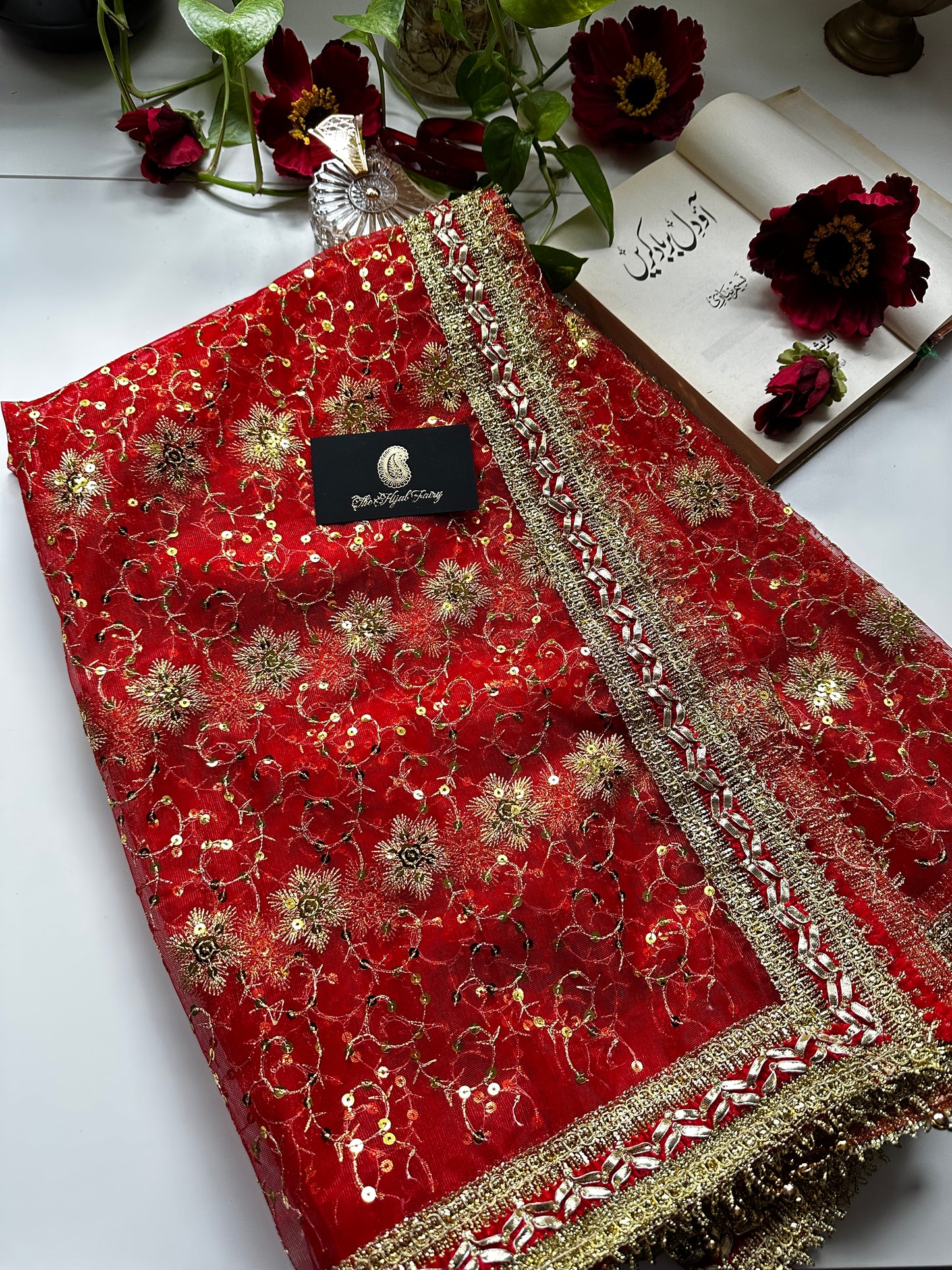 Red and Gold Bridal Ghoonghat Dupatta