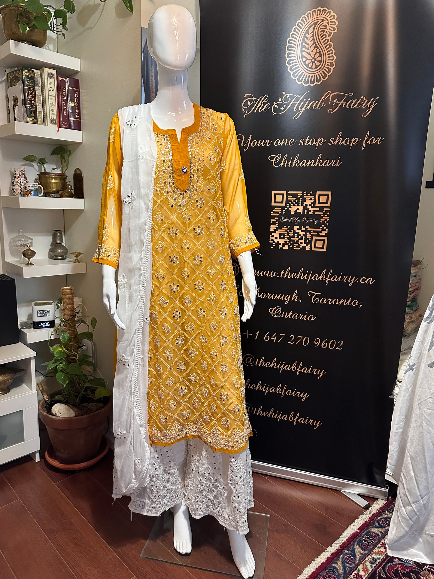 Mustard - Georgette Mirror Kurta