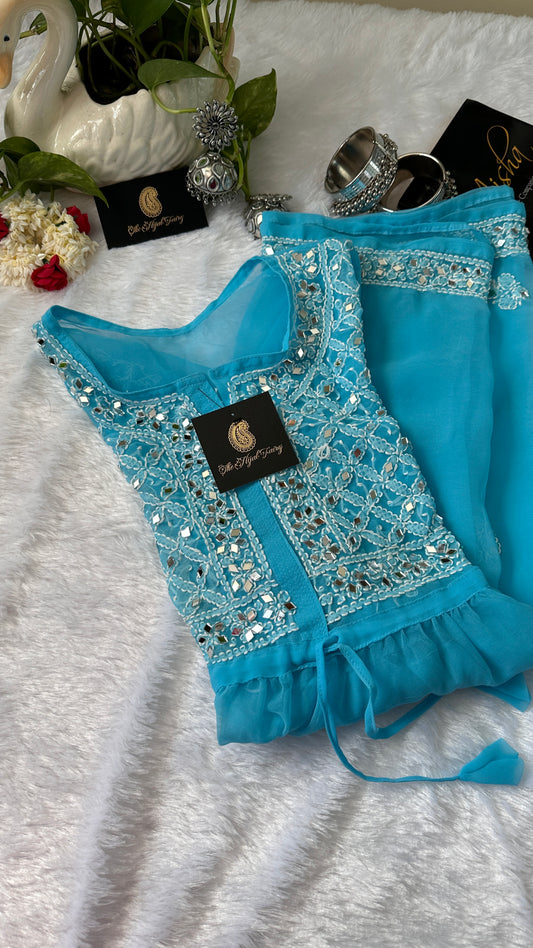 Sky Blue - Georgette Mirror Short Kurta