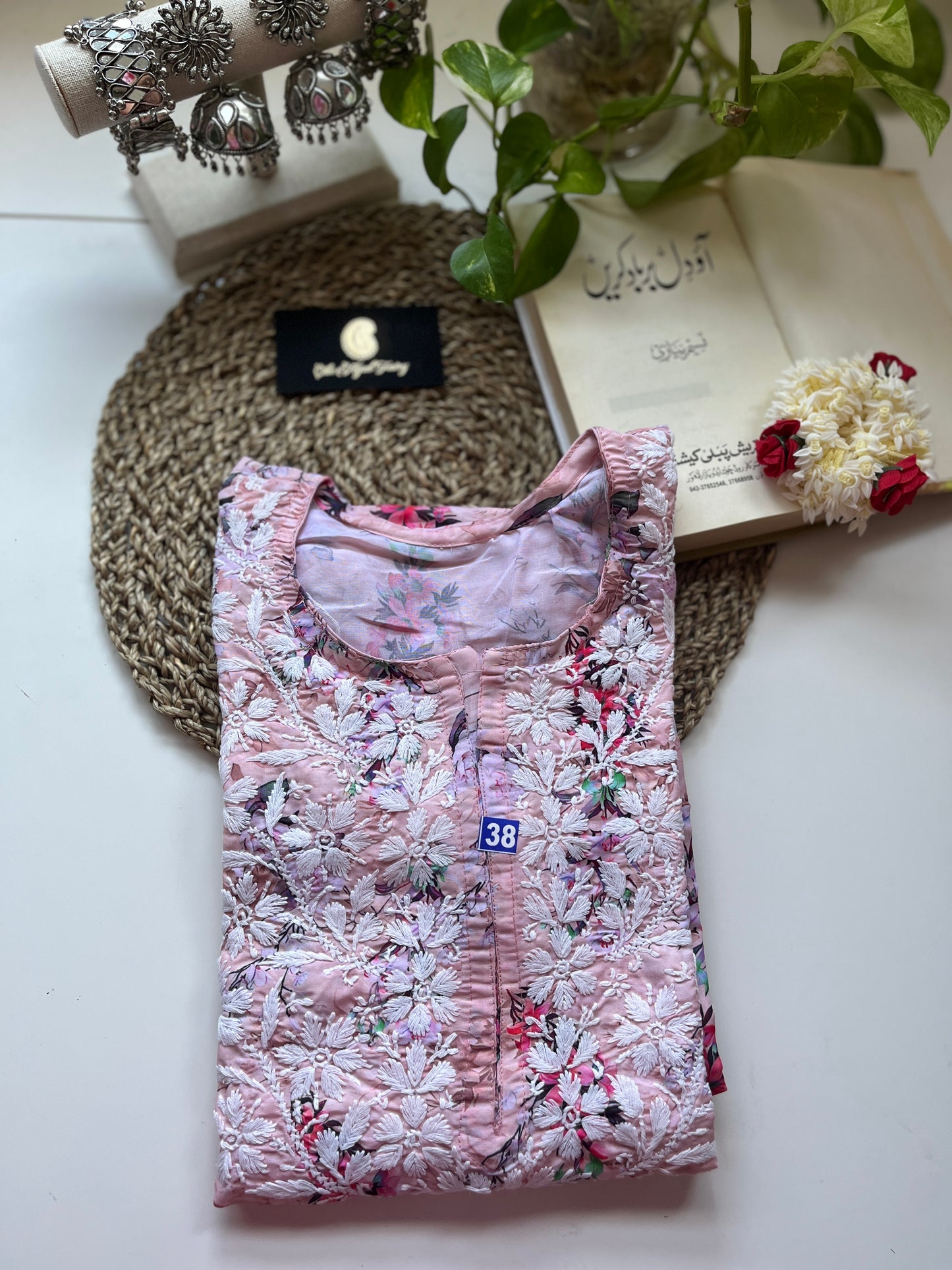 Pink - Chikankari Muslin Printed Kurti