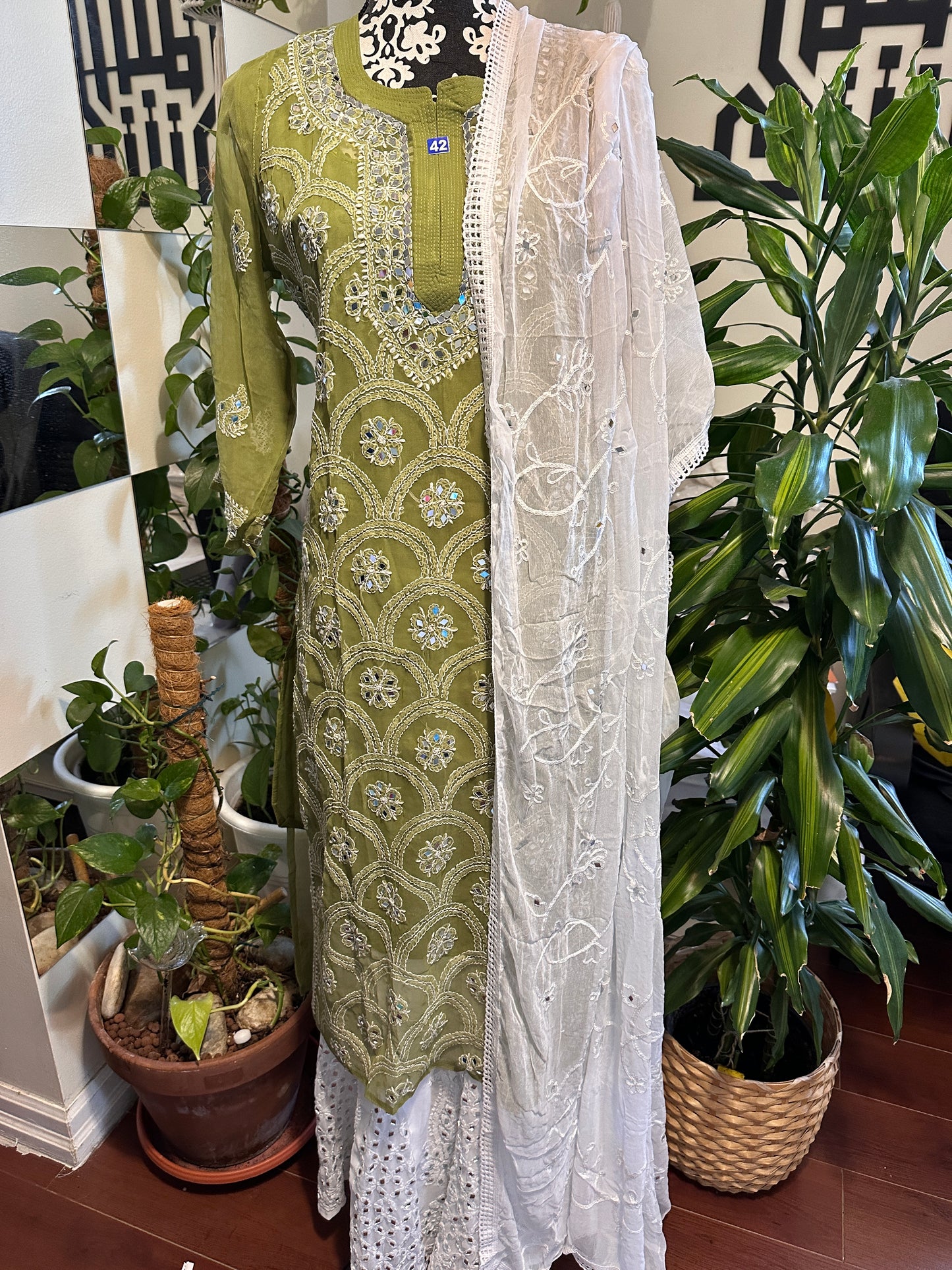 Olive Green - Georgette Mirror Kurta