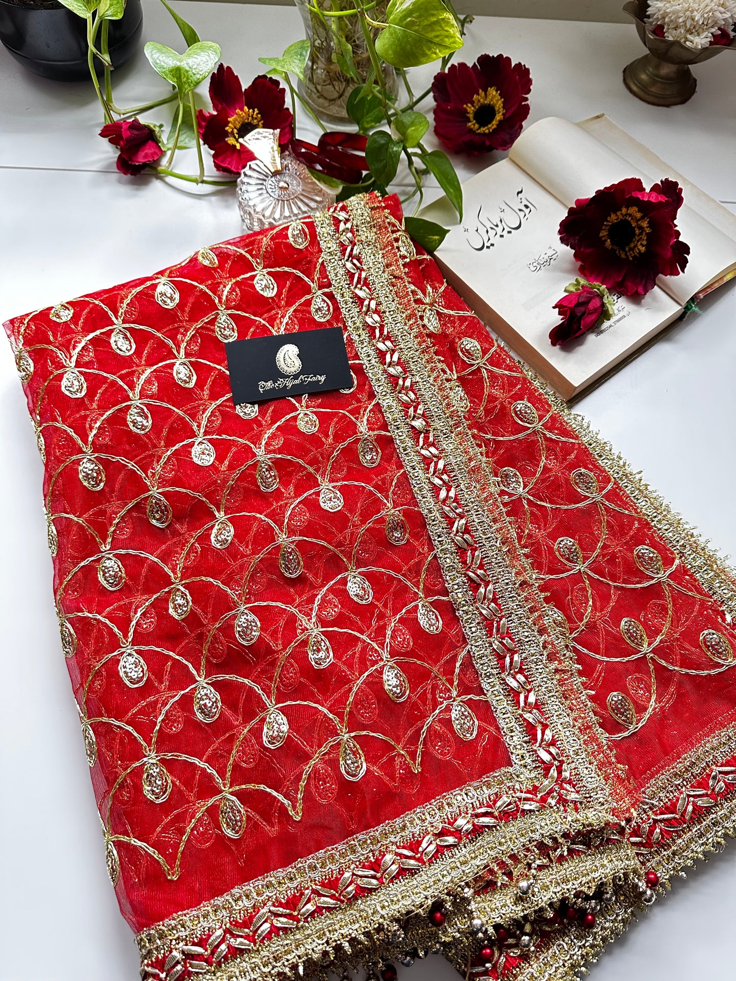 Red and Gold Bridal Ghoonghat Dupatta