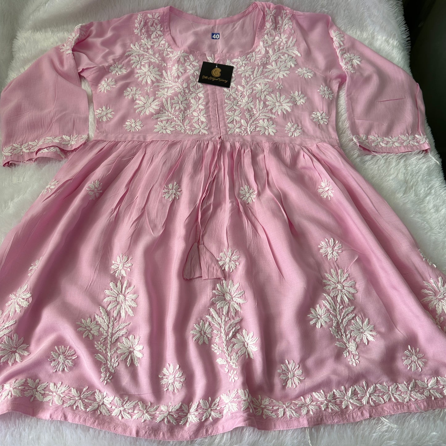 Pink - Short Modal Chikankari Frock