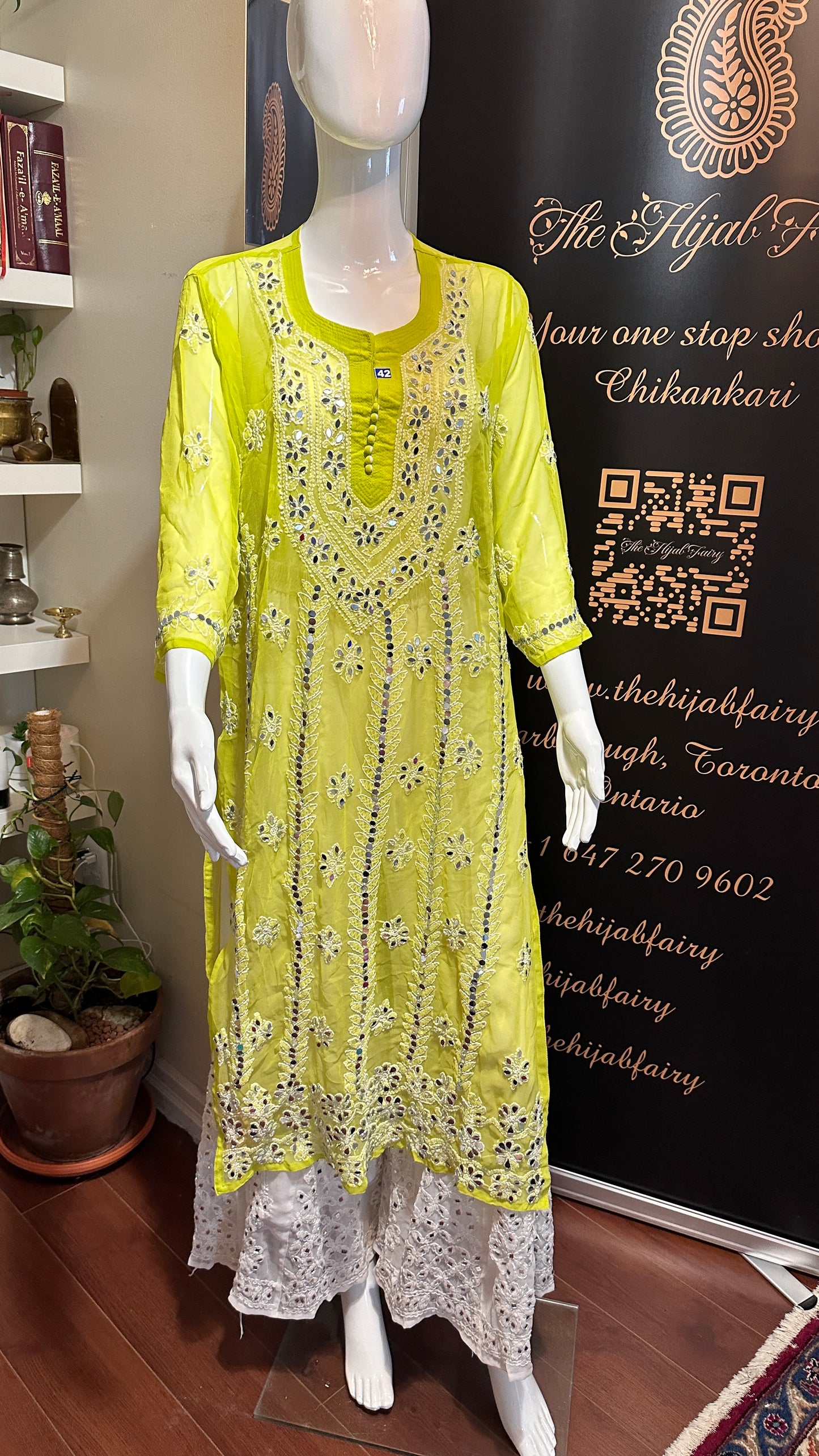 Apple Green - Georgette Mirror Kurta