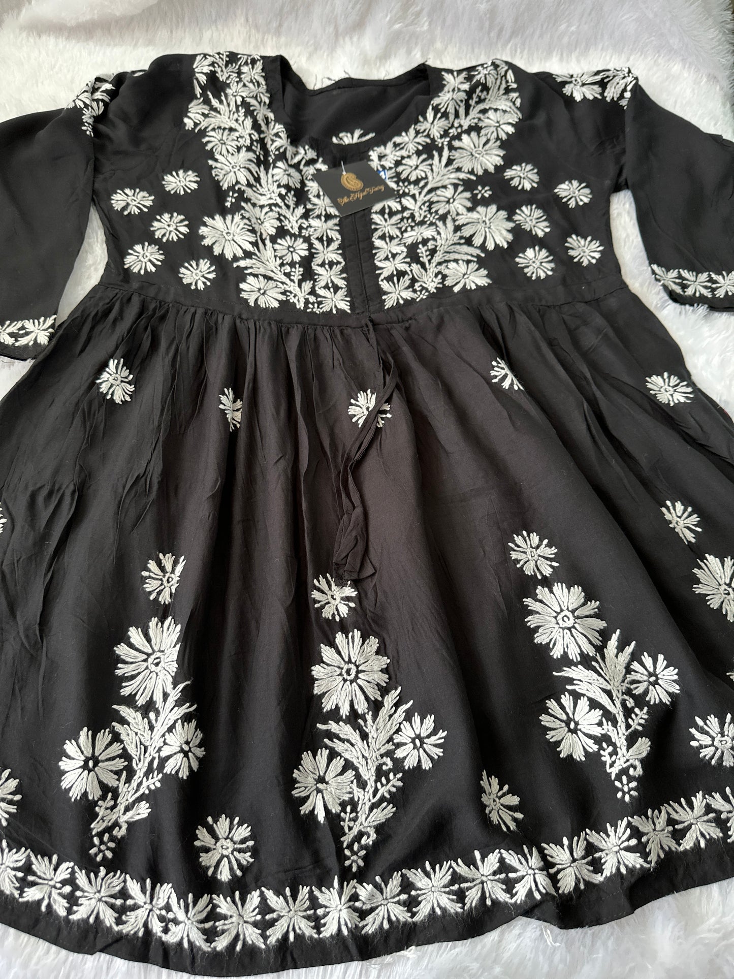 Black - Short Modal Chikankari Frock