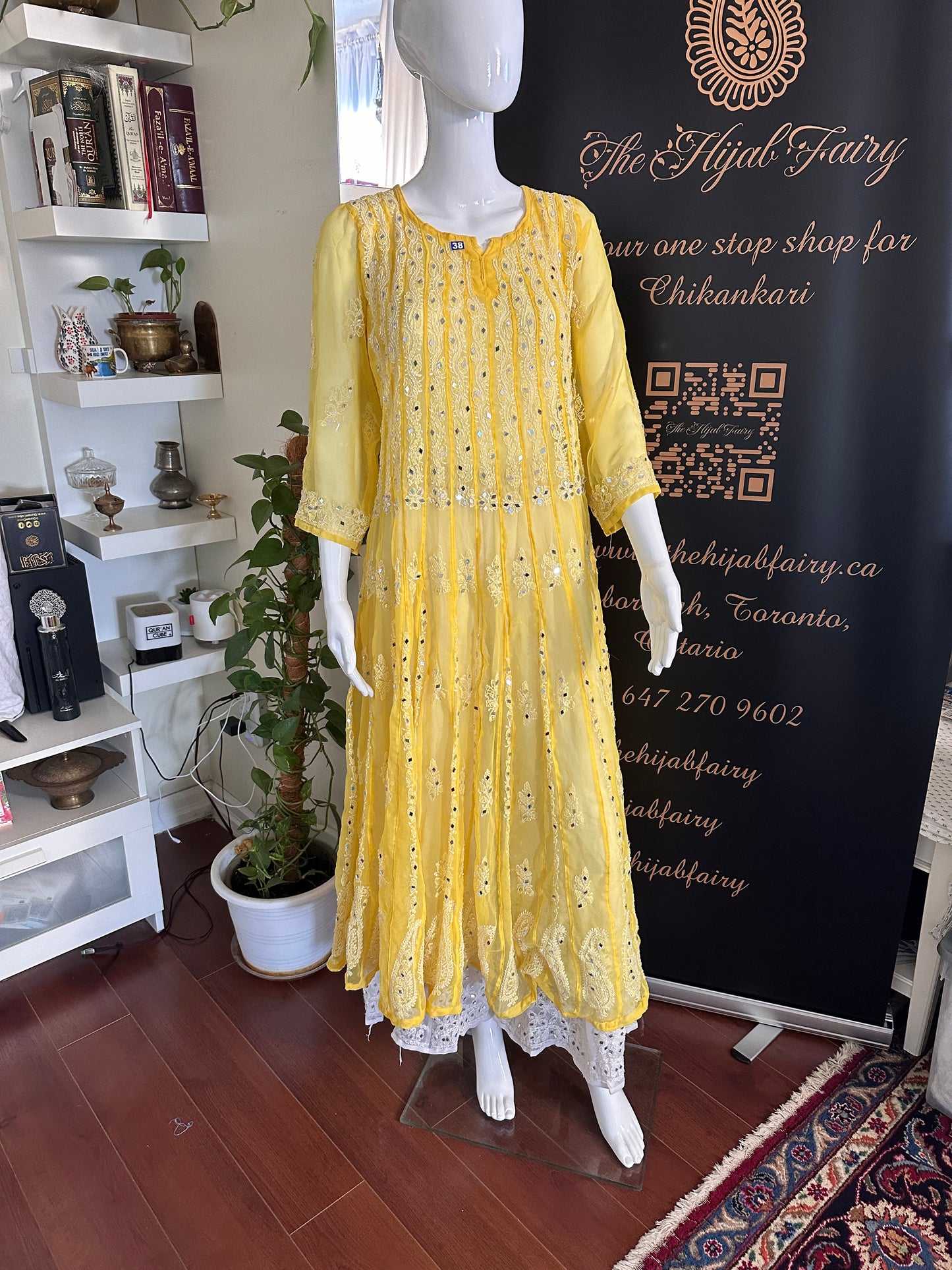 Yellow - 56 Kali Georgette Mirror Anarkali