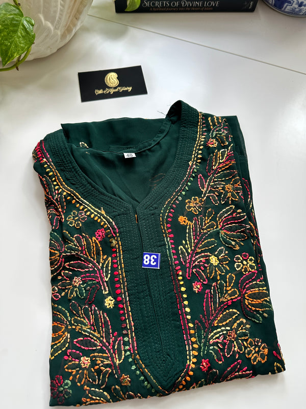 Georgette Kurta - Dark Green