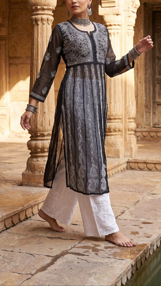 Black - Yoke Style Georgette Mirror Anarkali