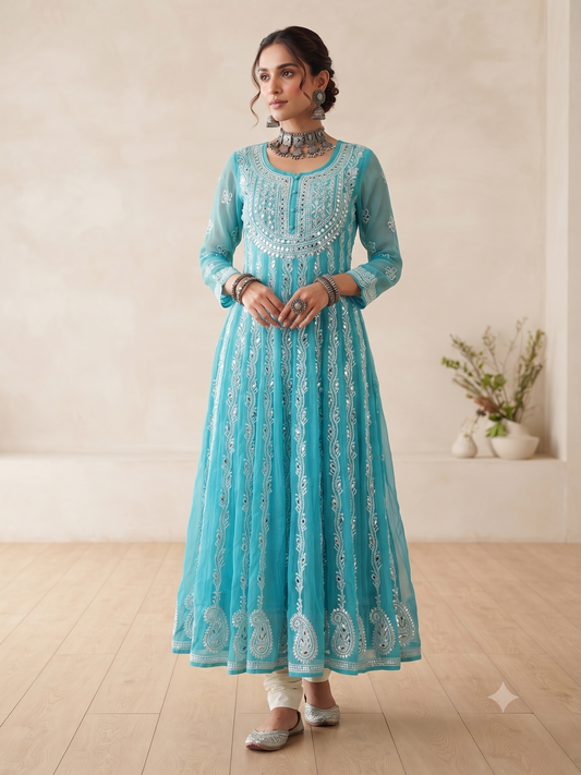 Ferozi - Georgette Mirror Anarkali