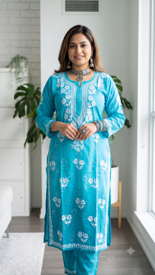 Light Blue - Mul Printed Set - 2 Pc