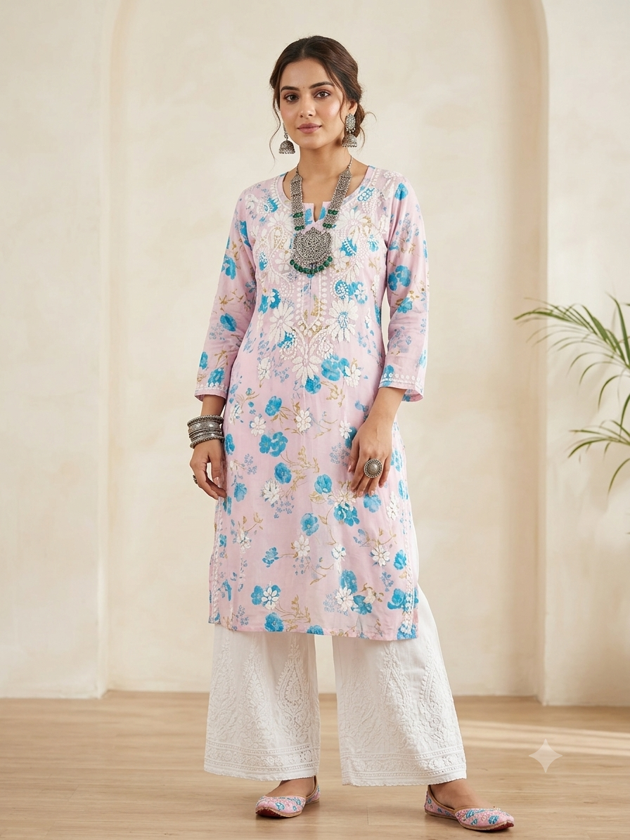 Mulmul Printed Kurti- Pink 4