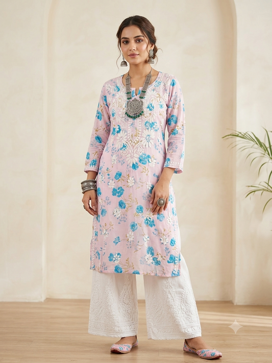 Mulmul Printed Kurti- Pink 4