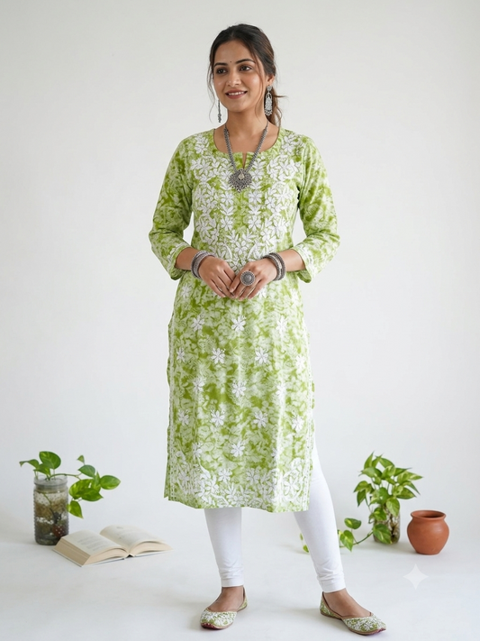 Rayon Printed Green Kurti (design D)