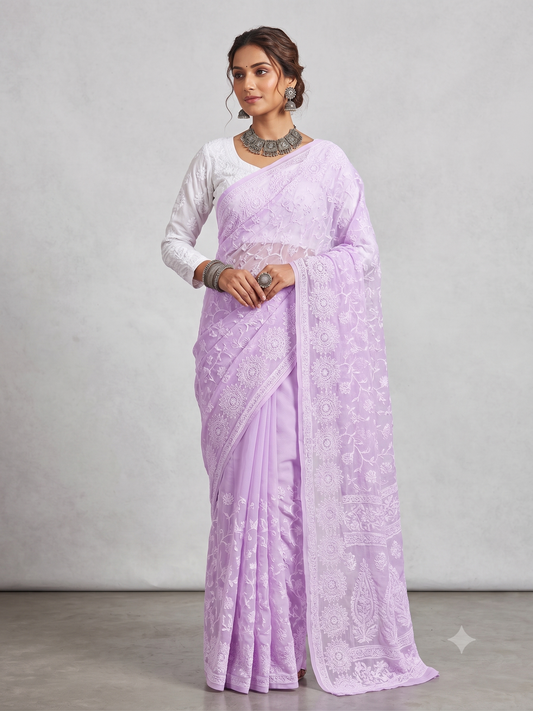 Lavender - Half Jaal Saree