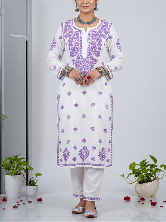 Lavender Chikankari Modal 2-Piece Set – The Hijab Fairy (1 of 8)