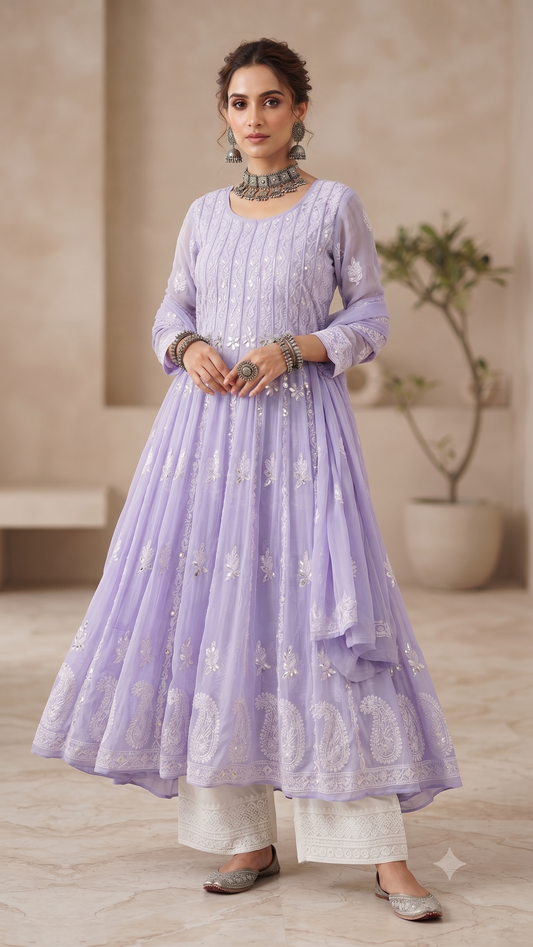 Lavender - Georgette Gota Work Anarkali - 56 Kali