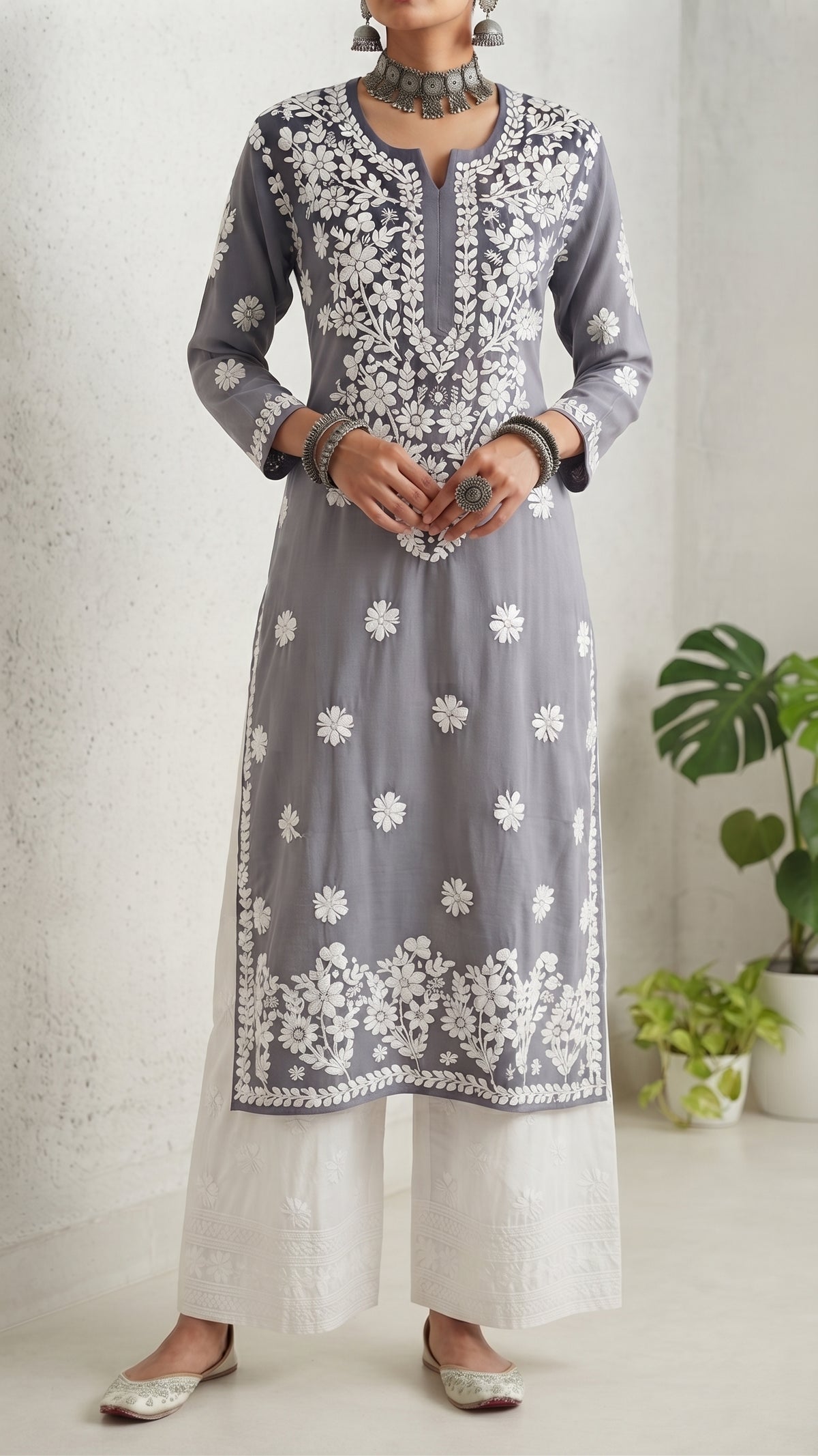 Gris - Kurta long droit en modal