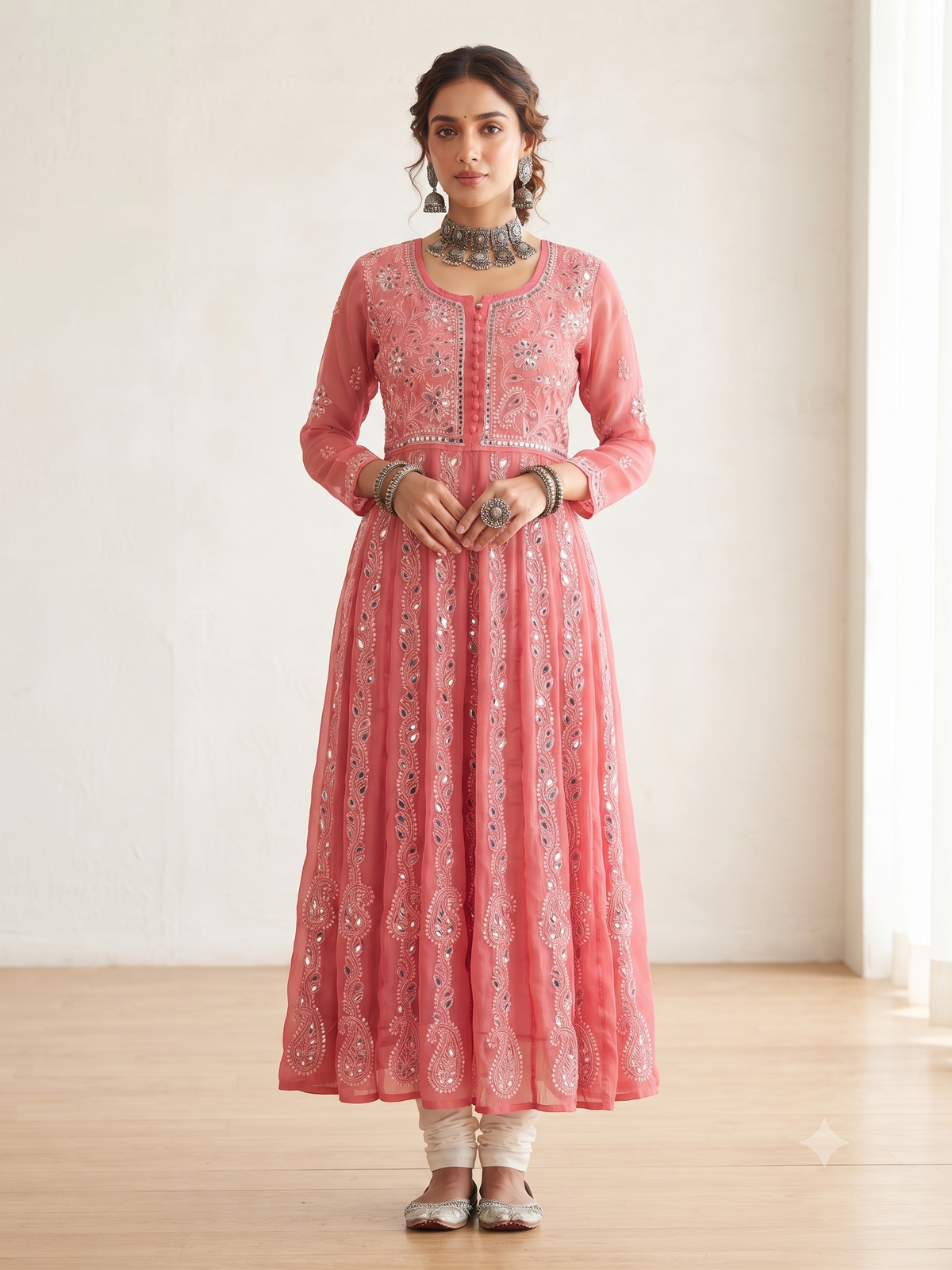Gajari - Miroir Georgette style joug Anarkali