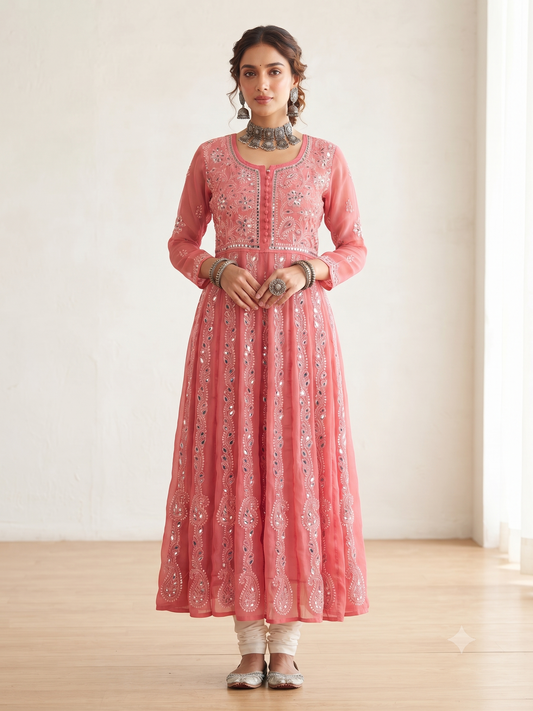 Gajari - Miroir Georgette style joug Anarkali