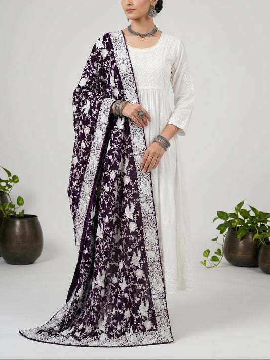 Parsi Gara Premium Dupatta - Wine