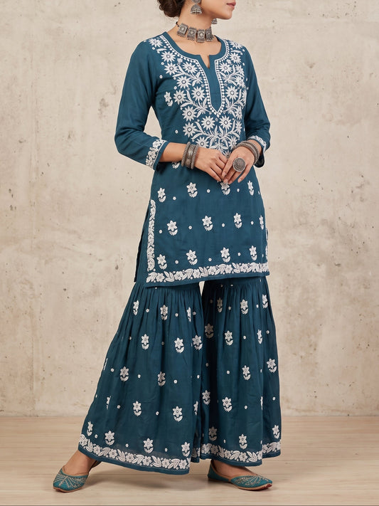 Teal Blue - Viscose Gharara Set