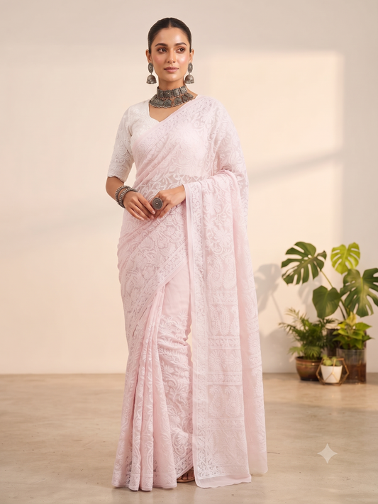 Pink - Full Jaal Saree