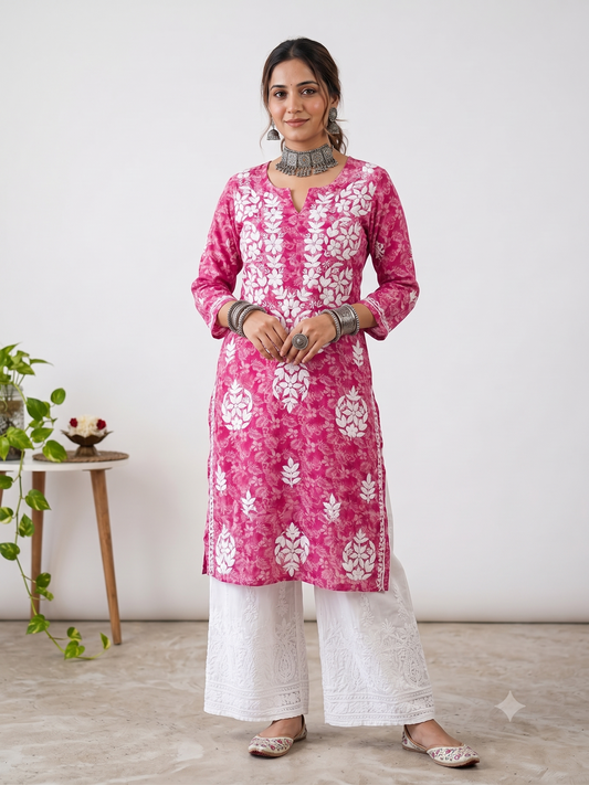 Rayon Printed Pink Kurti (design A)