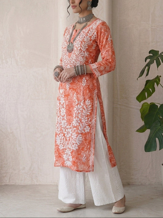 Rayon Printed Orange Kurti (design A)