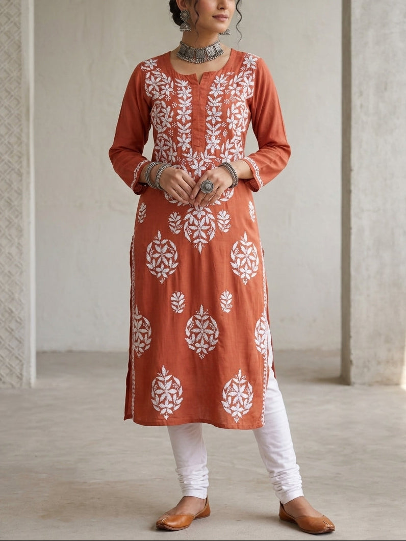 Salmon Pink - Modal Straight Kurta