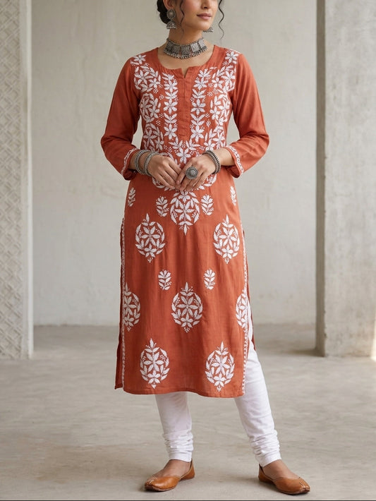 Salmon Pink - Modal Straight Kurta