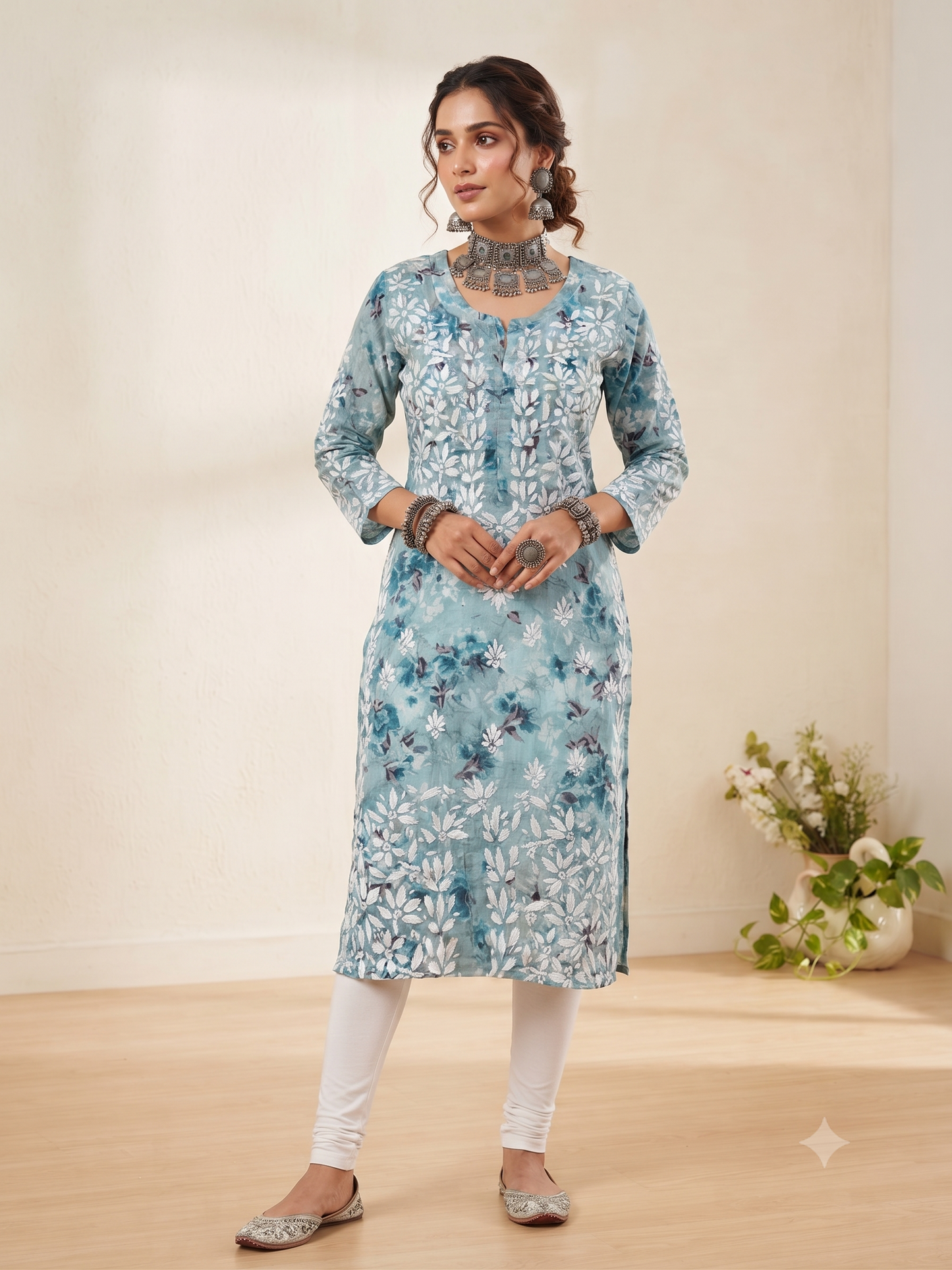 Mulmul Printed Kurti- Blue 4