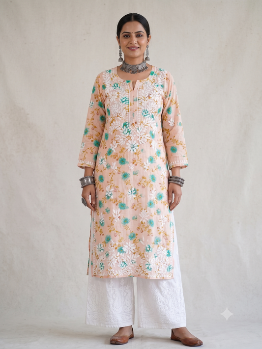 Mulmul Printed Kurti- Peach 4