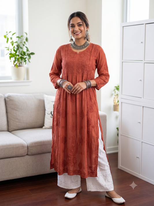 Cinnamon - Premium Viscose Nyra Cut Kurti
