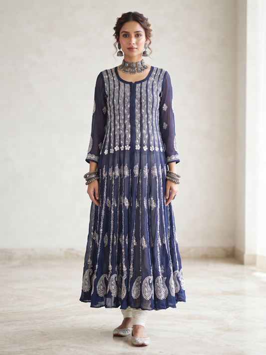 Navy Blue - Georgette Gota Work Anarkali - 56 Kali