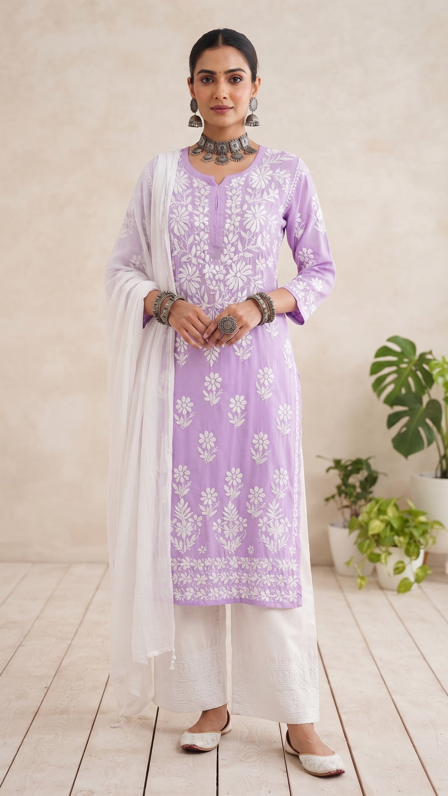 Lilas 2 - Kurta longue et droite en modal
