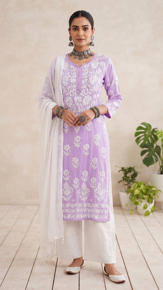 Lilas 2 - Kurta longue et droite en modal
