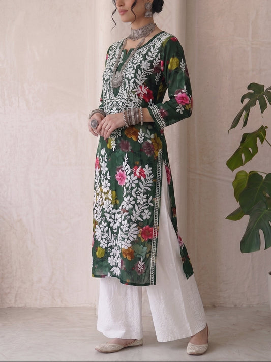 Rayon Printed Green Kurti (design E)