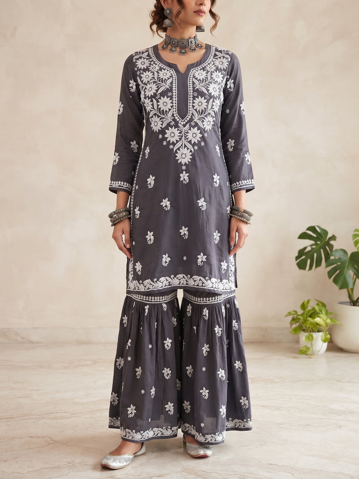 Gray - Viscose Gharara Set