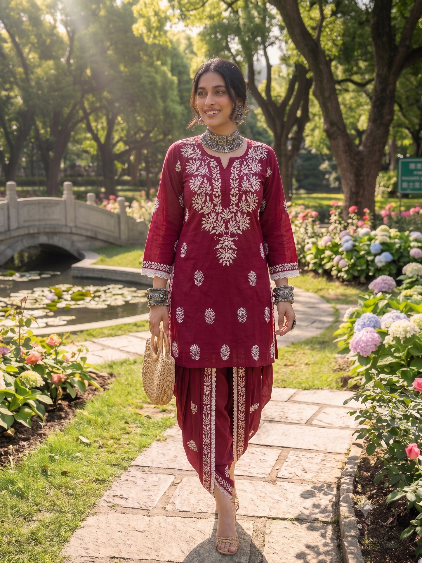 Maroon - Cotton Dhoti Co-ord Set