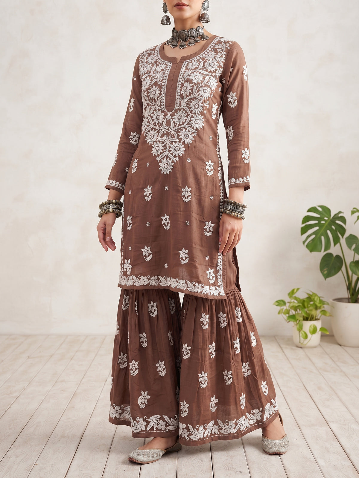Brown - Viscose Gharara Set