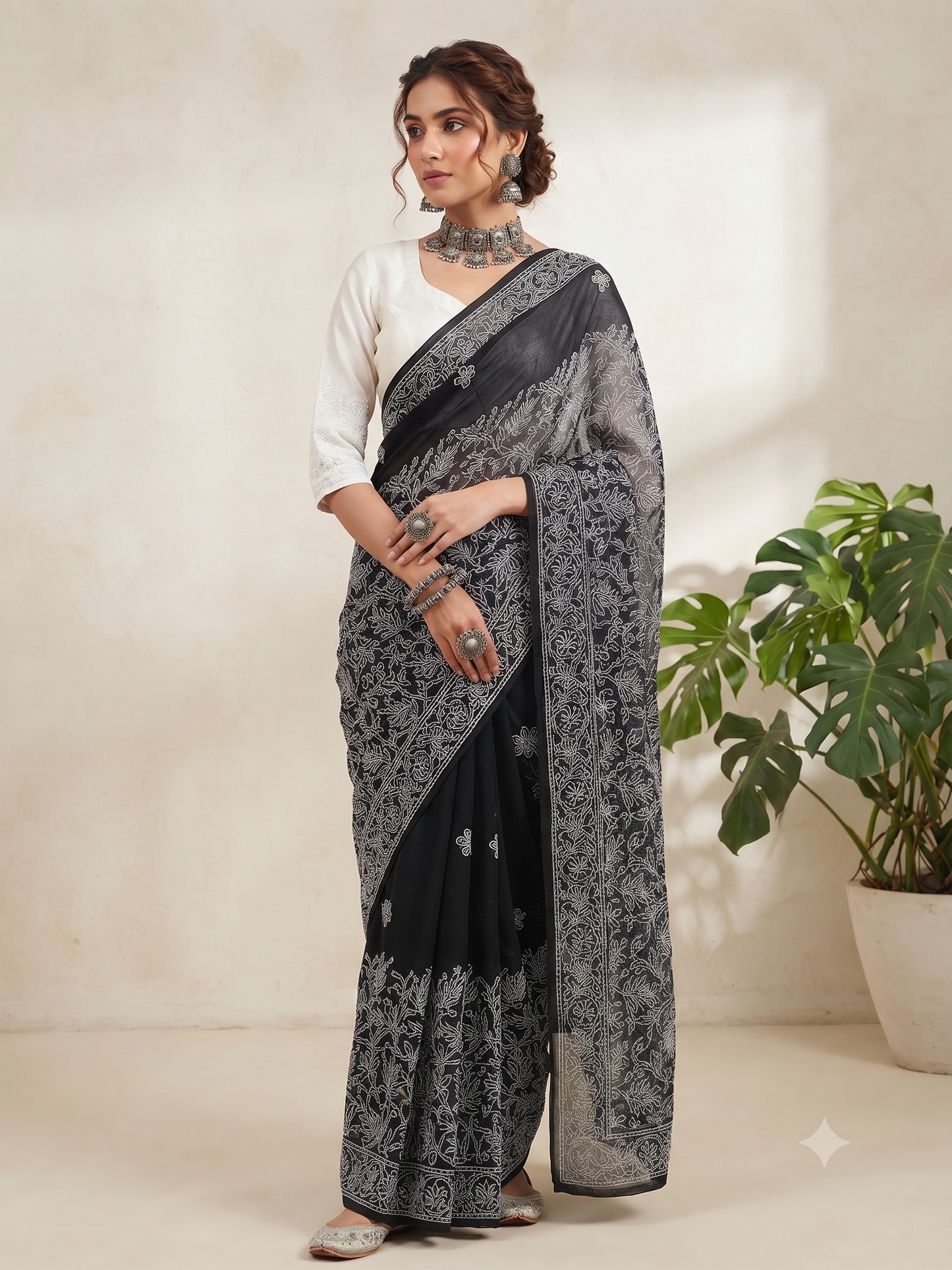 Black - Half Jaal Saree