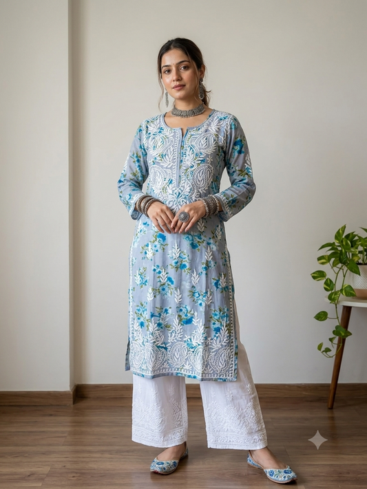 Malmal Printed Kurti- Blue 1
