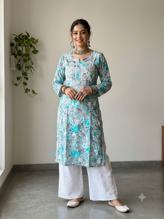Mulmul Printed Kurti- Grey 4