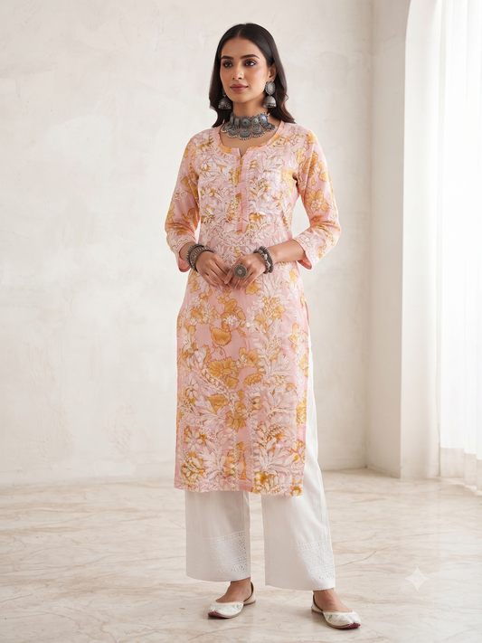 Mulmul Printed Kurti- Pink 5