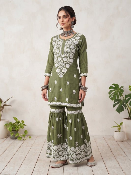 Green - Viscose Gharara Set